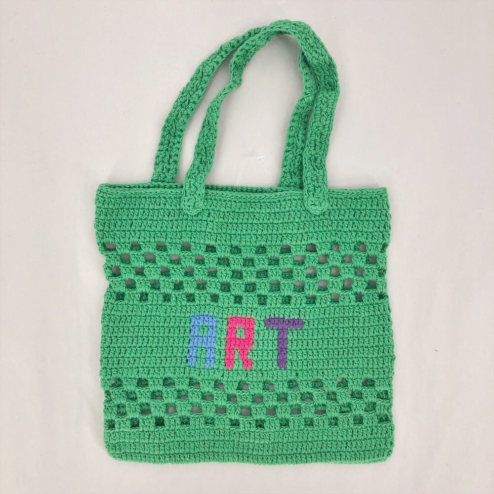 VENESSA ARIZAGA Crochet Mini Tote Bag in Green 8.5" W 8" L 100% Cotton NWOT - Picture 2 of 6
